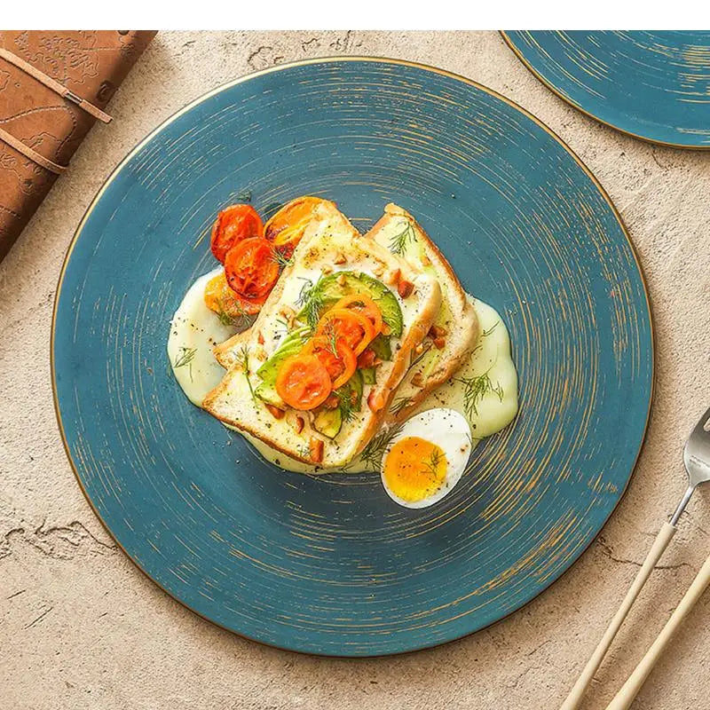 Assiette plate en céramique style rétro bordure élégante