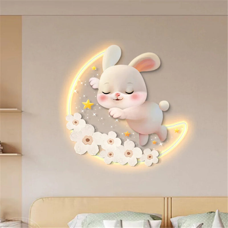Dessin animé fraise lapin peinture décorative applique murale LED lampe filles chambre chevet atmosphère lumière enfants acrylique murale appliques