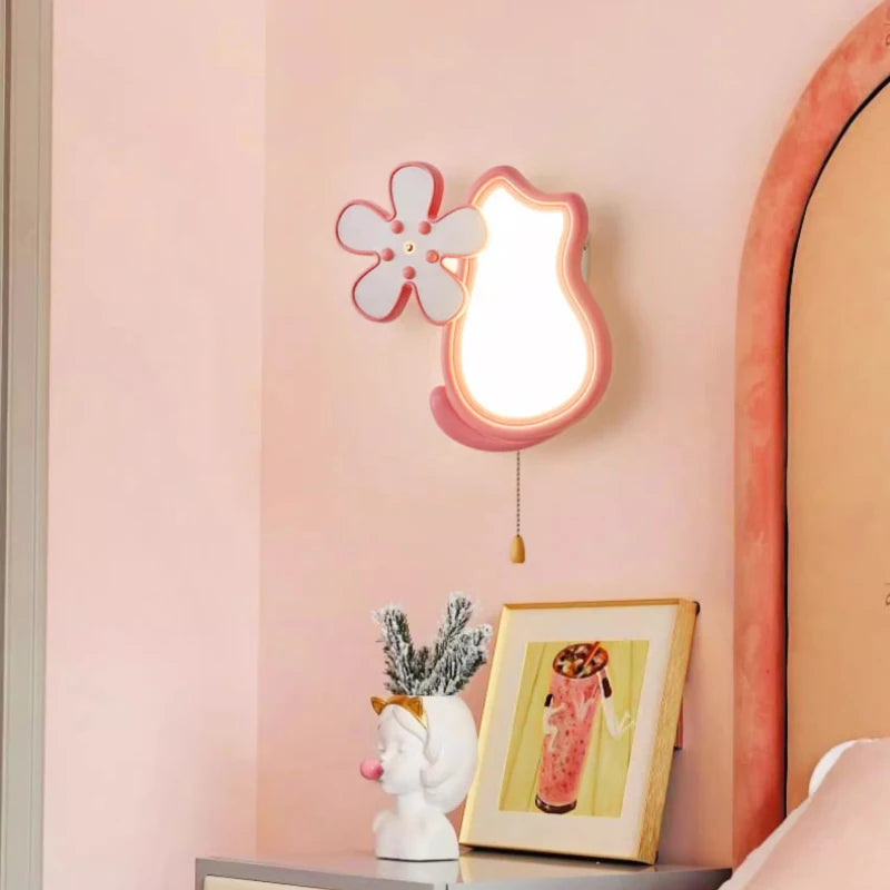 applique murale mignonne avec chat et fleur pour enfant - vue 4 sur 9