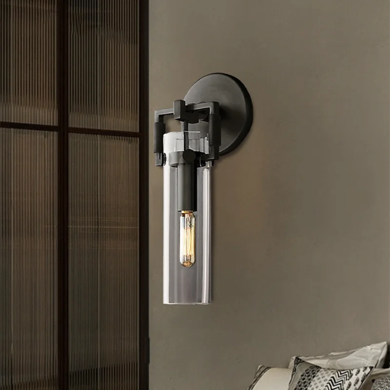 applique murale led rétro américaine en métal et verre