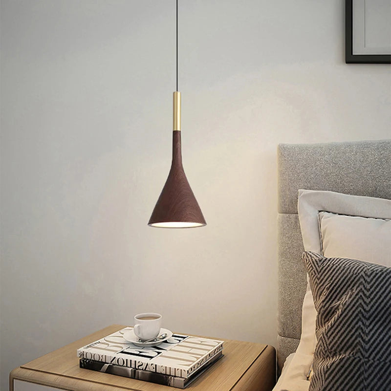 suspension moderne en métal effet bois design réglable - vue 5 sur 8