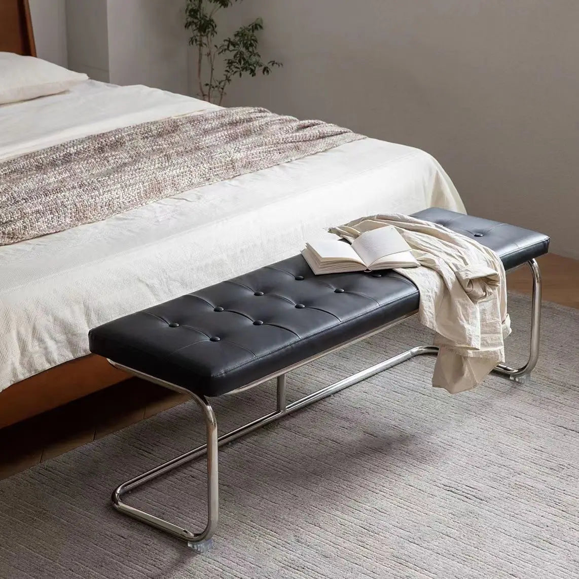 Nordic Stainless Steel Bench Cloakroom Vintage Bed End Stool Iron Wrought Door Shoe Change, Dining Room Benches - vue 11 sur 12