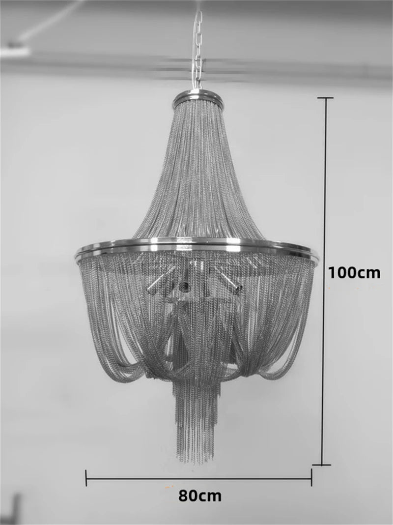 lustre moderne à pampilles en aluminium doré avec chaîne décorative - vue 12 sur 12