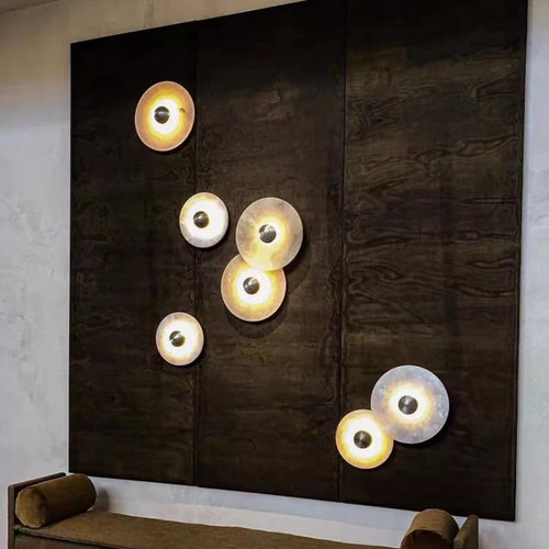 applique murale led en marbre naturel métal doré ronde