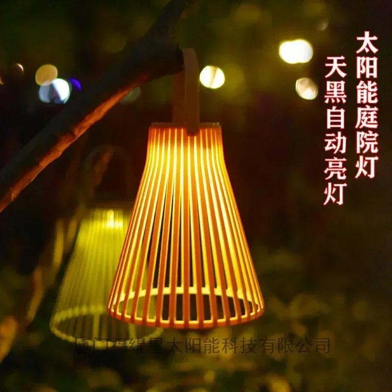 lampe de jardin solaire en rotin pour extérieur