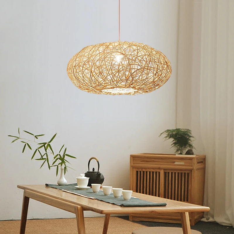 suspension moderne en rotin style chinois décoratif loft - vue 4 sur 7