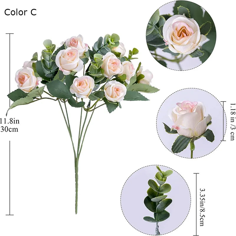 bouquet de roses artificielles avec eucalyptus et pivoine décoratif - vue 10 sur 12