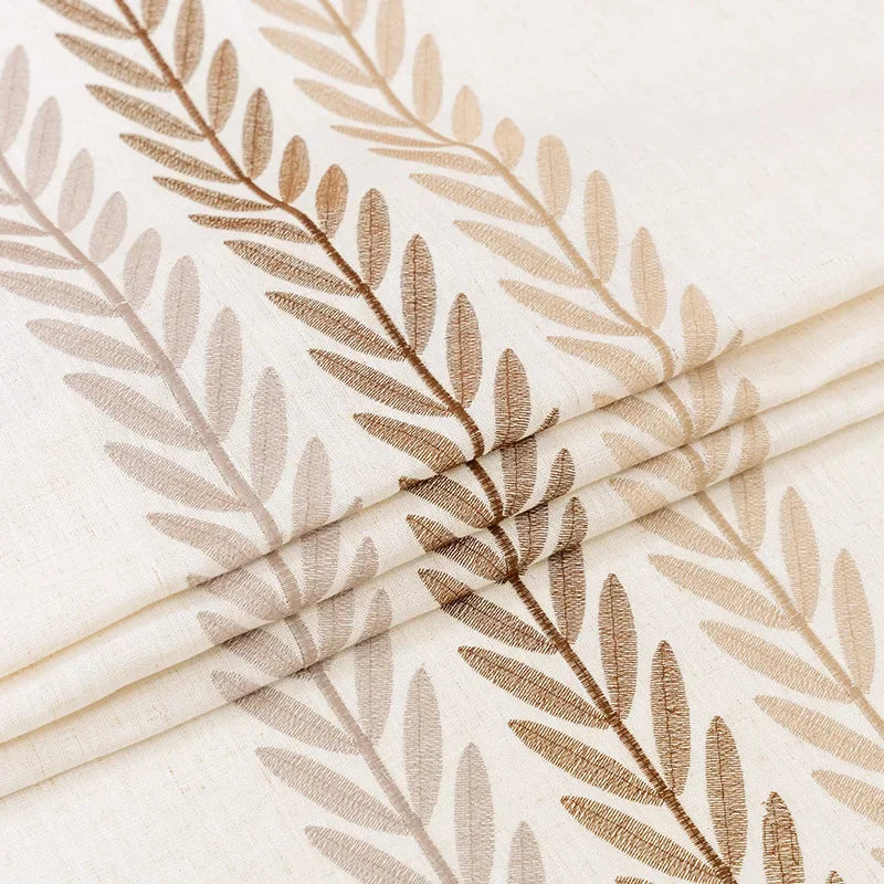 Nappe rustique brodée motif feuilles de café imperméable