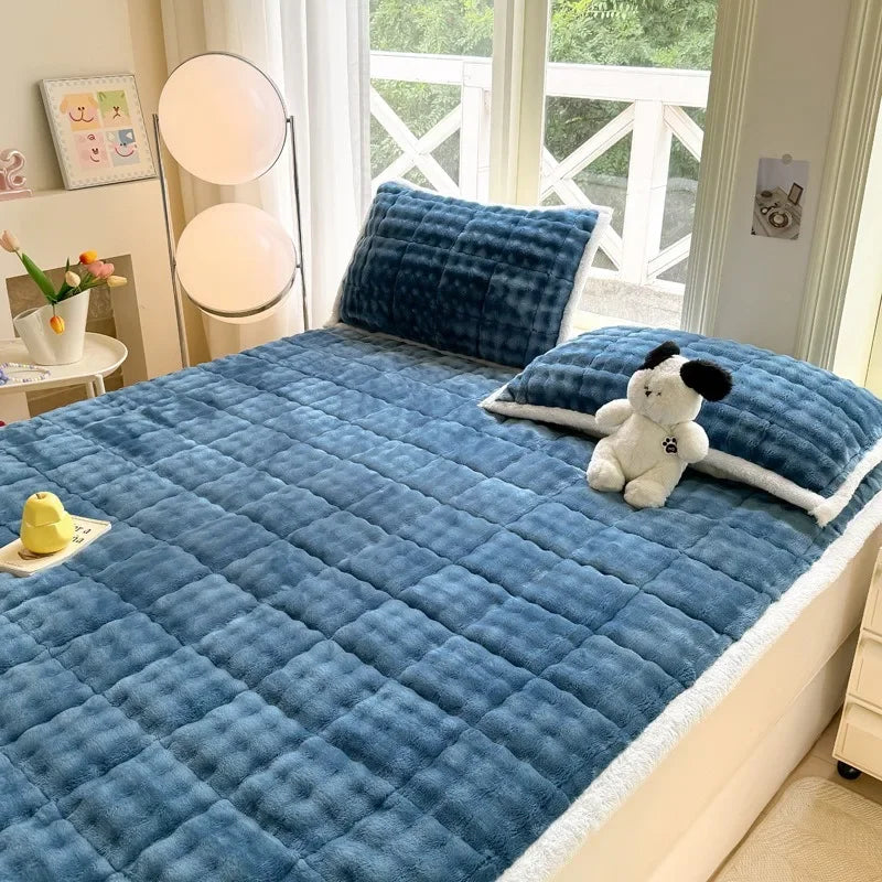 surmatelas chaud en velours pour lit double antidérapant et pliable - vue 10 sur 12