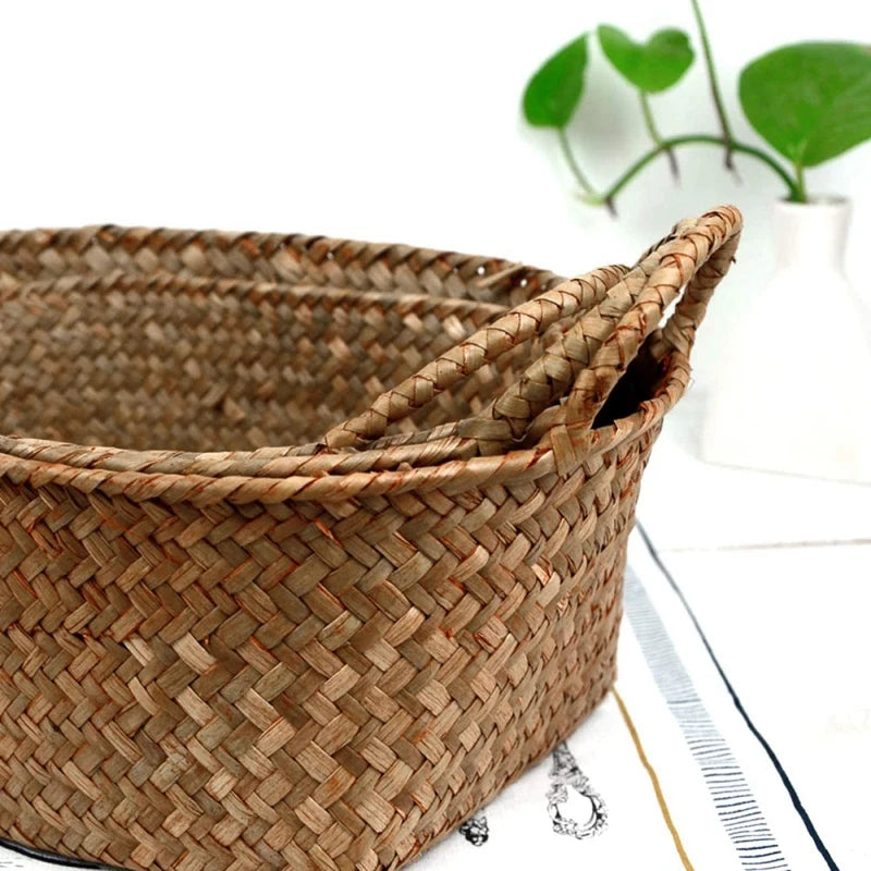 panier de rangement en paille tissé à la main pour divers usages - vue 4 sur 7
