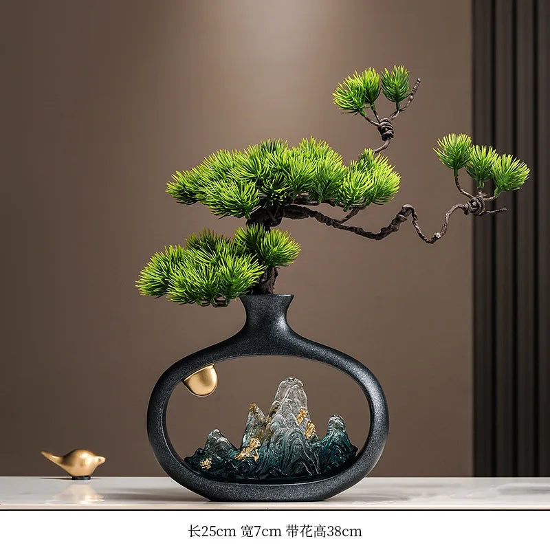 New Chinese welcome pine vase ornament, living room entrance TV cabinet, Bogu rack ornament, office housewarming gift - vue 8 sur 9