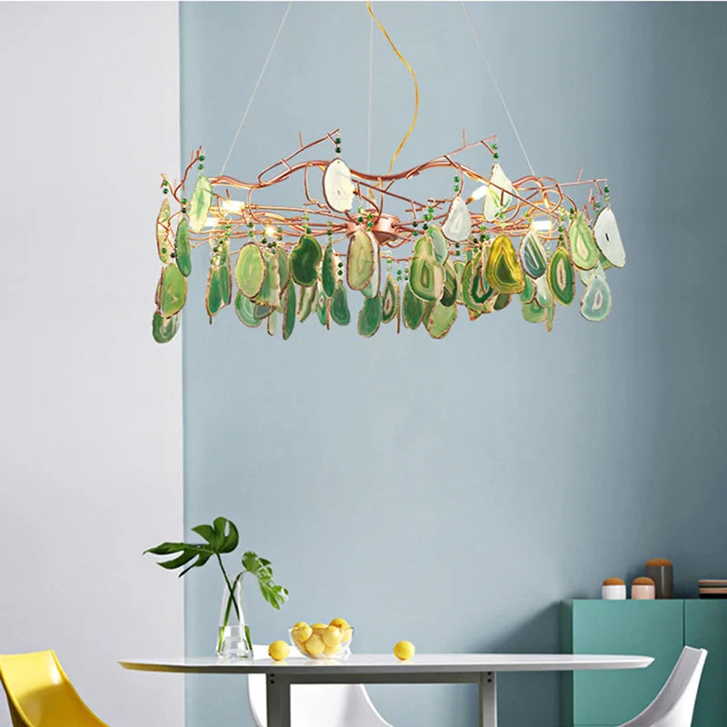 Ring Ceiling Lights Pendant Light Modern Agate Stone Chandelier In Rose Gold For Living Room Dining Room Kitchen Hallway,25.5" - vue 4 sur 7