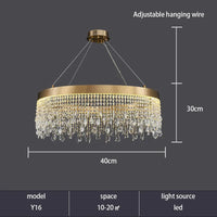 lustre en cristal de luxe doré à Led cercle