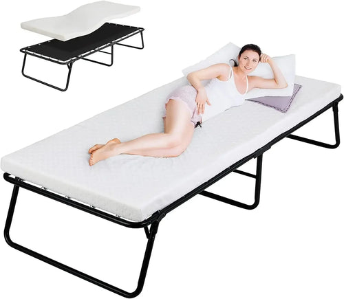 Folding Bed,Adult Guest Bed,80x190cm with 7cm Thick Memory Foam Mattress, Single Bed, Foldable Bed with Mattress Portable - vue 3 sur 6