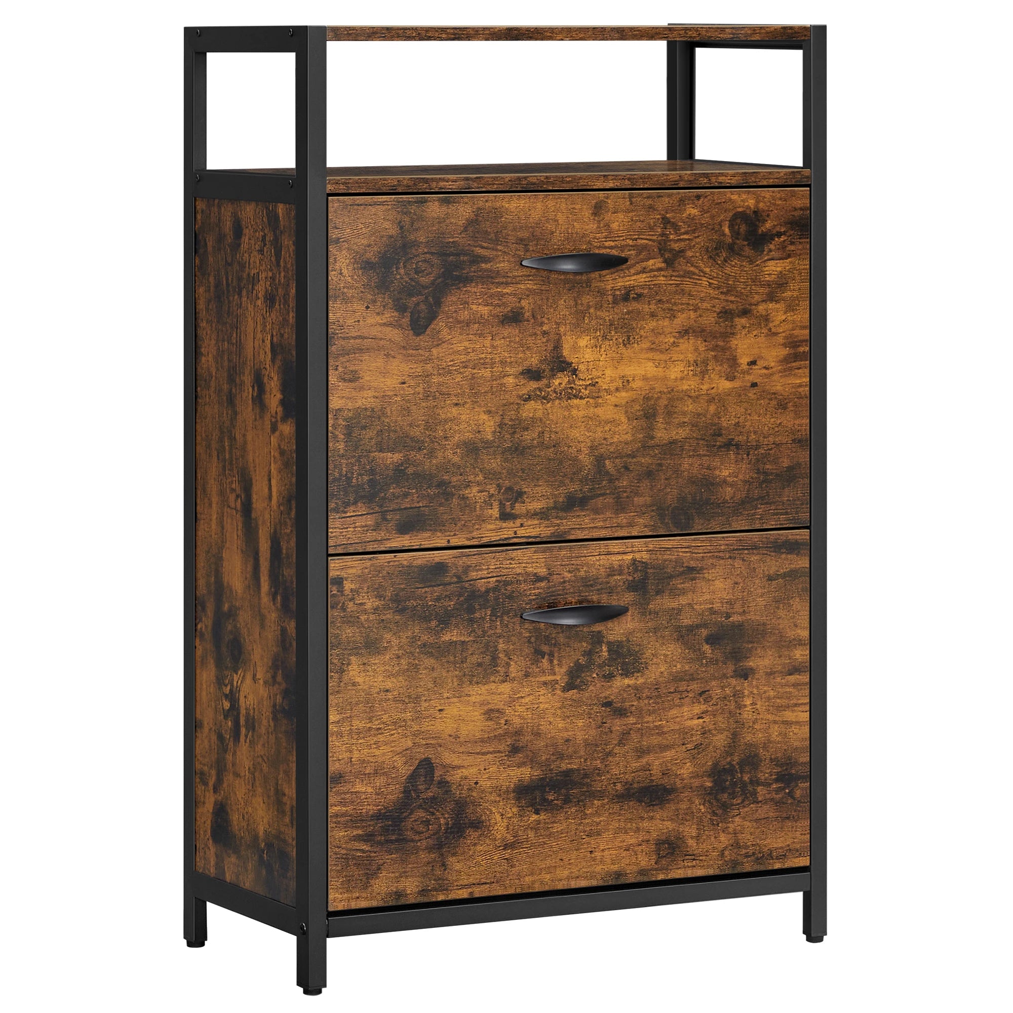 VASAGLE Shoe Cabinet with 2 Flip Doors, Hallway Shoe Storage Rack with Open Compartment, Internal Dividers, for 8-12 Pairs