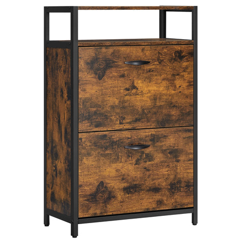 VASAGLE Shoe Cabinet with 2 Flip Doors, Hallway Shoe Storage Rack with Open Compartment, Internal Dividers, for 8-12 Pairs
