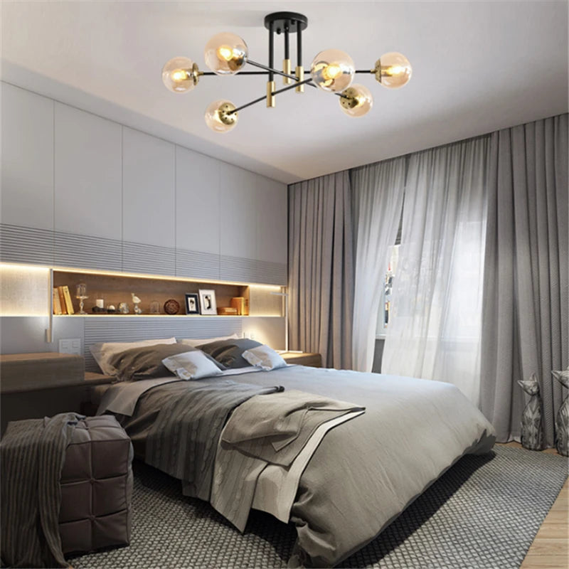 lustre nordique moderne led avec boules de verre - vue 4 sur 18