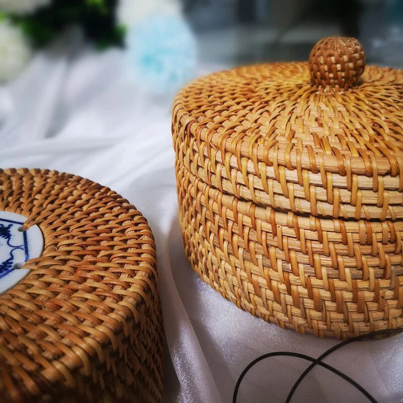panier de pique-nique en rotin fait main avec couvercle - vue 4 sur 7