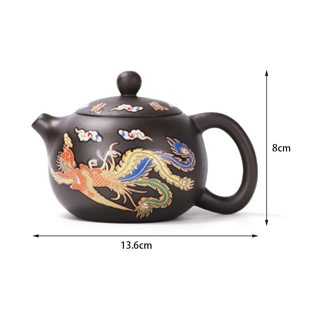 Théière gongfu argile motifs dragons phénix artisanale - vue 7 sur 7
