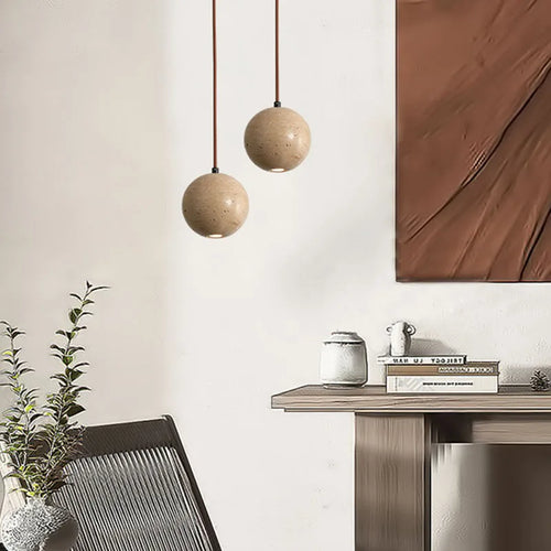 suspension en bois et pierre naturelle pour café