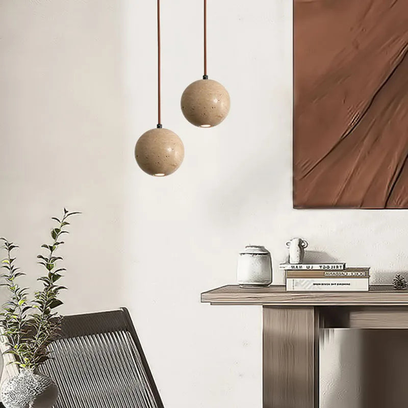 suspension en bois et pierre naturelle pour café ou restaurant