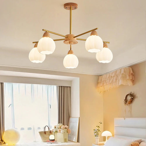 lustre moderne en bois et verre style japonais pour décoration intérieure - vue 3 sur 10
