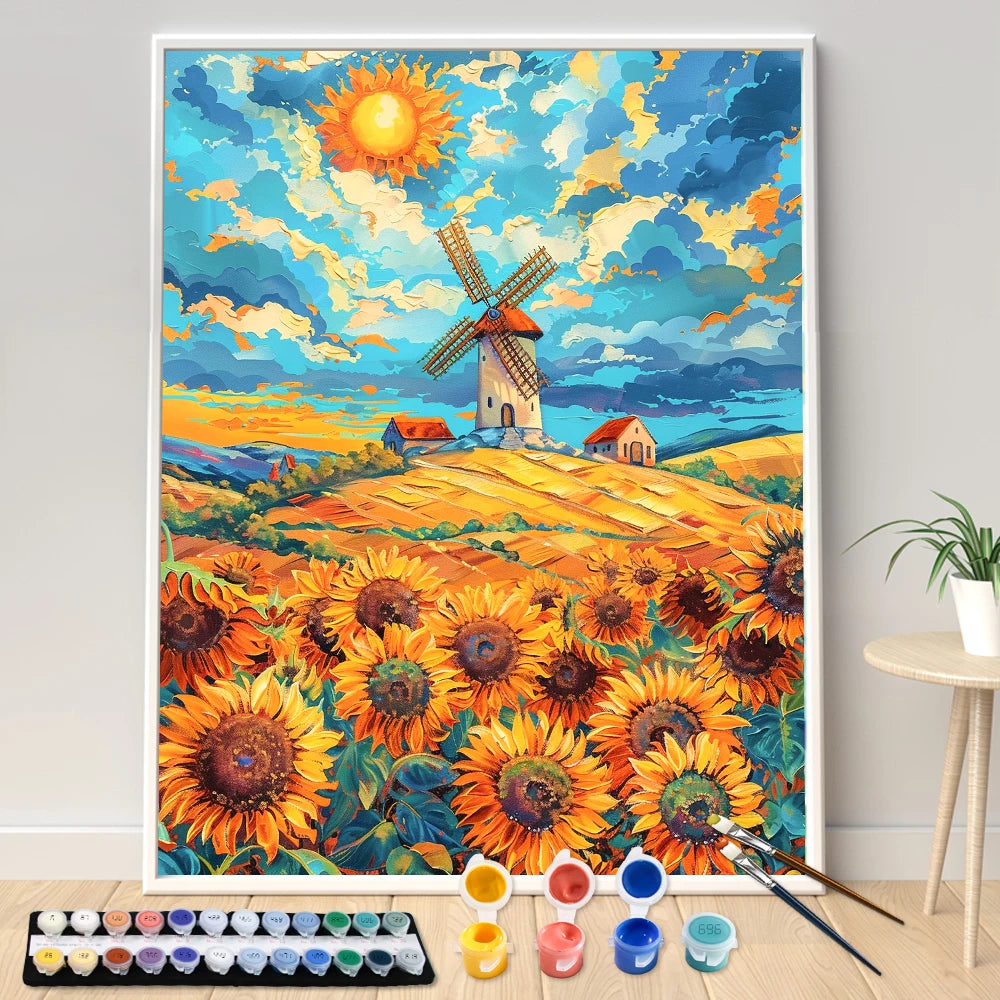 kit peinture par numéro champ de tournesols à réaliser soi-même - vue 3 sur 7