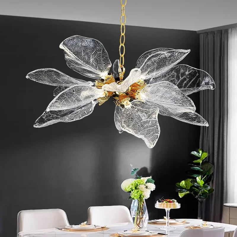 lustre moderne en verre de résine en forme de feuille pour intérieur - vue 4 sur 9