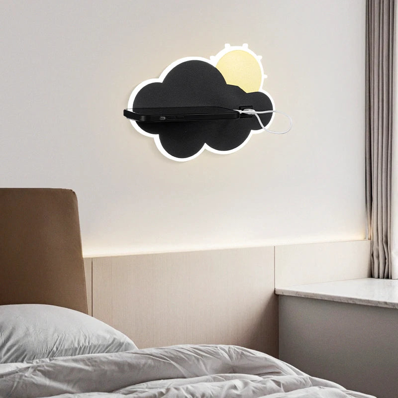 applique murale led lune design moderne minimaliste avec chargeur usb - vue 3 sur 16