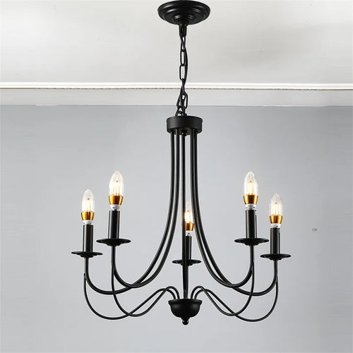 lustre en fer forgé noir 5 ampoules style industriel vintage américain - vue 4 sur 6