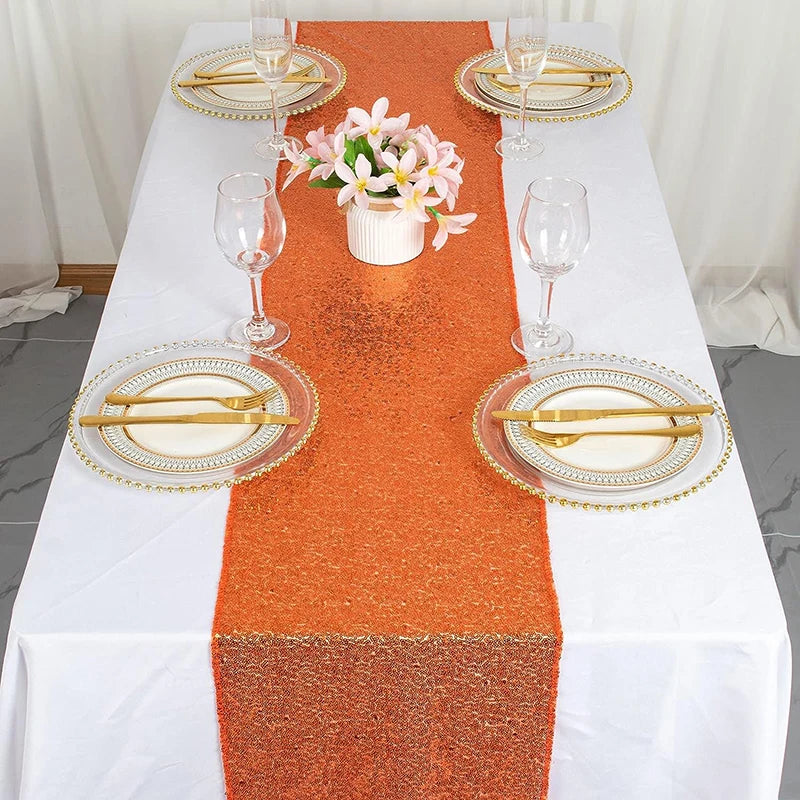 Chemin de table paillettes orange decoration fete mariage