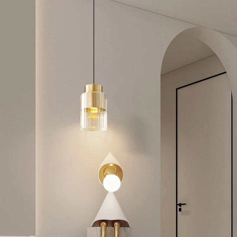 lustre moderne en laiton verre transparent fil réglable - vue 3 sur 8