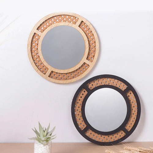 miroir rond en rotin bohème pour décoration intérieure - vue 2 sur 8