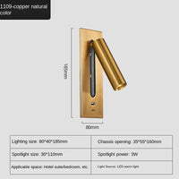 applique murale intérieure led avec chargement usb pour hôtel