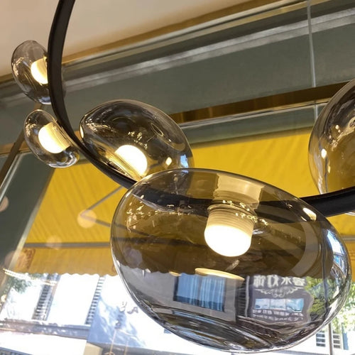 Minimalist leather and glass LED chandelier for decoration - vue 6 sur 8