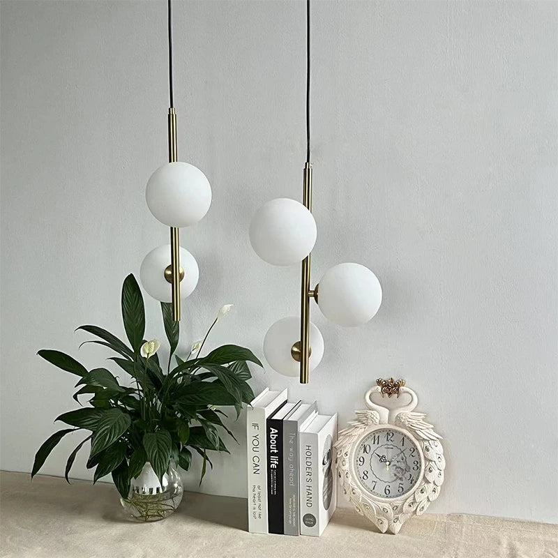 Boule de verre nordique suspension LED lumières en laiton noir chambre suspension lampe moderne salon salle à manger décor luminaires - vue 3 sur 10