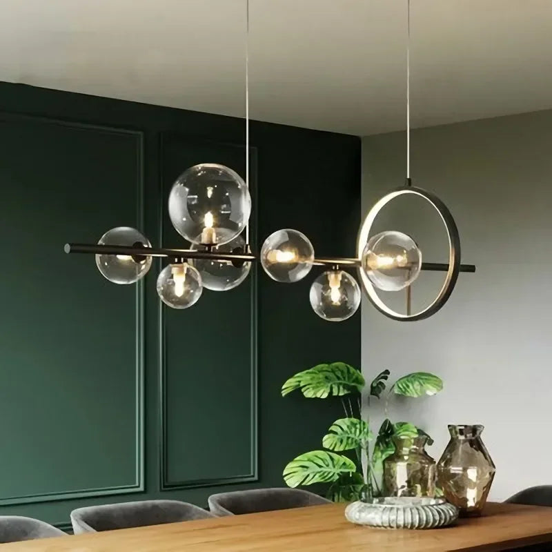 lustre moderne led avec boules de verre suspendues - vue 5 sur 8