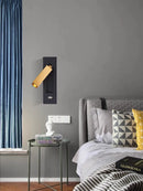 Black Brass Rectangular LED Wall Lamp Wall Sconce Wall Spotlight Reading Light with Switch and USB Port, Rotatable For Bedroom