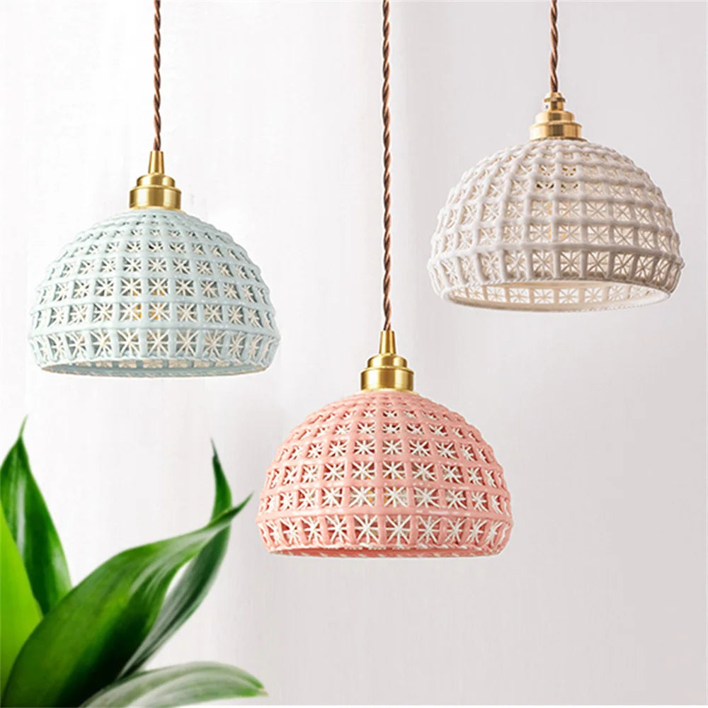 suspension LED en laiton et céramique style nordique rétro - vue 4 sur 9
