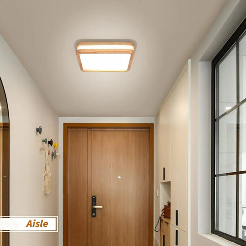 plafonnier led ultra-fin design nordique moderne avec abat-jour en bois