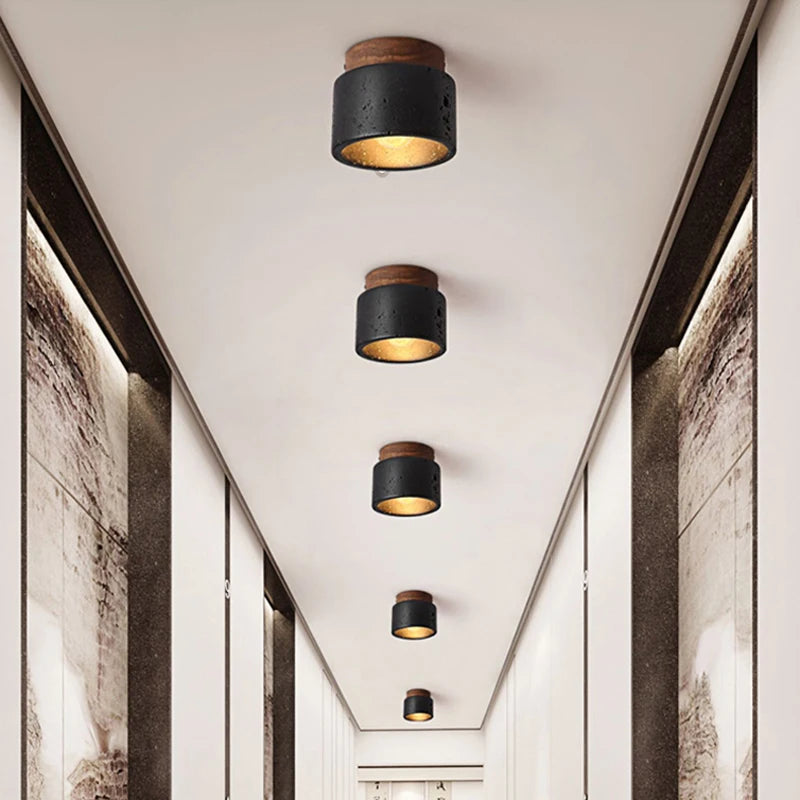 Nordique Wabi Sabi décoratif couloir balcon plafond marbre lumière japonaise salon chambre LED noir Applique plafonnier - vue 5 sur 7