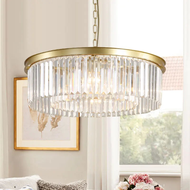 suspension rétro en métal doré design avec cristal à LED - vue 4 sur 26