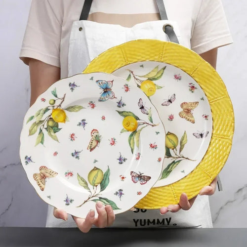 Assiette céramique style européen motif citron élégante