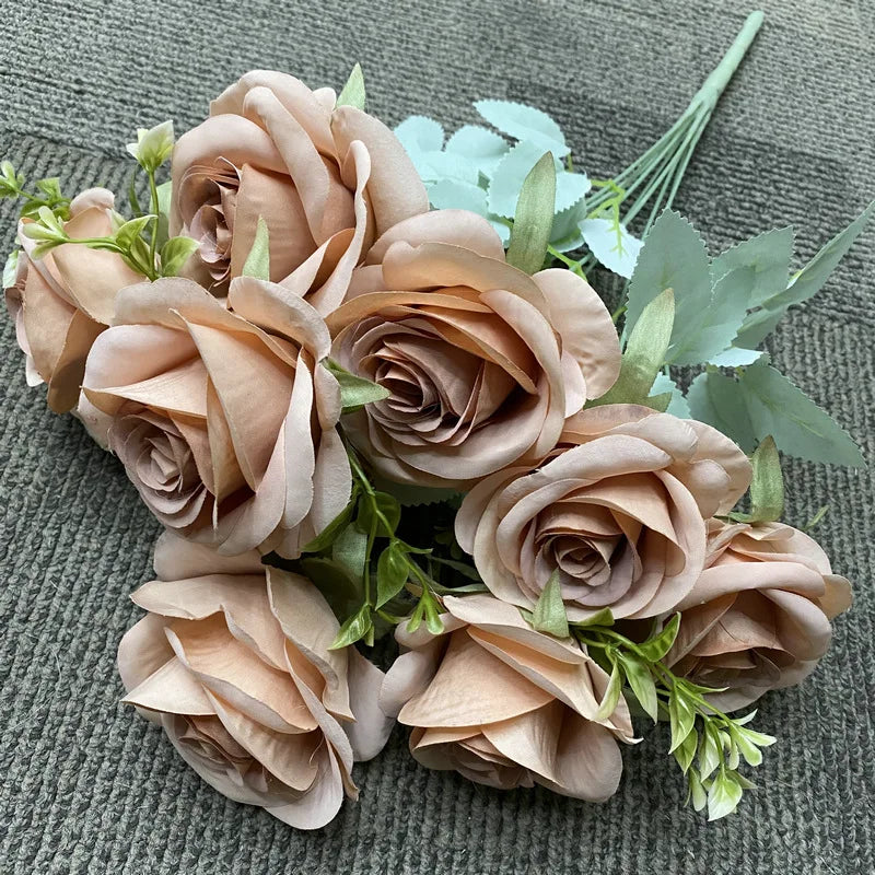 bouquet de roses artificielles en soie décoration florale élégante - vue 9 sur 15