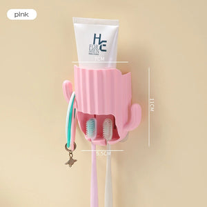 Self-adhesive wall-mounted cactus holder for toothpaste and toothbrush