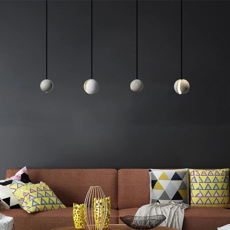 lampe suspension ronde industrielle vintage ciment fil réglable - vue 6 sur 14