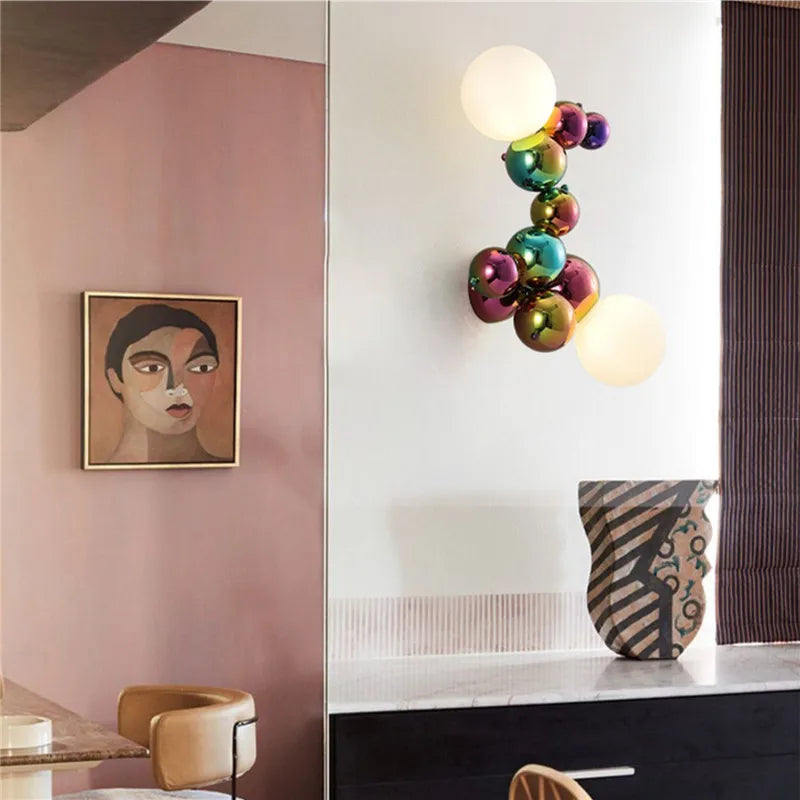 Applique murale postmoderne boule de verre haricot magique acier luxueuse