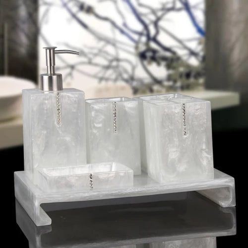 ensemble daccessoires de mariage en résine nacrée pour salle de bain - vue 10 sur 11