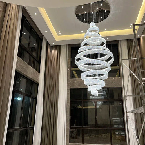 Escalier de luxe LED en Cristal lustre pour salon hall grand anneau moderne Cristal suspendu éclairage Chrome longue lampe d'intérieur - vue 3 sur 13