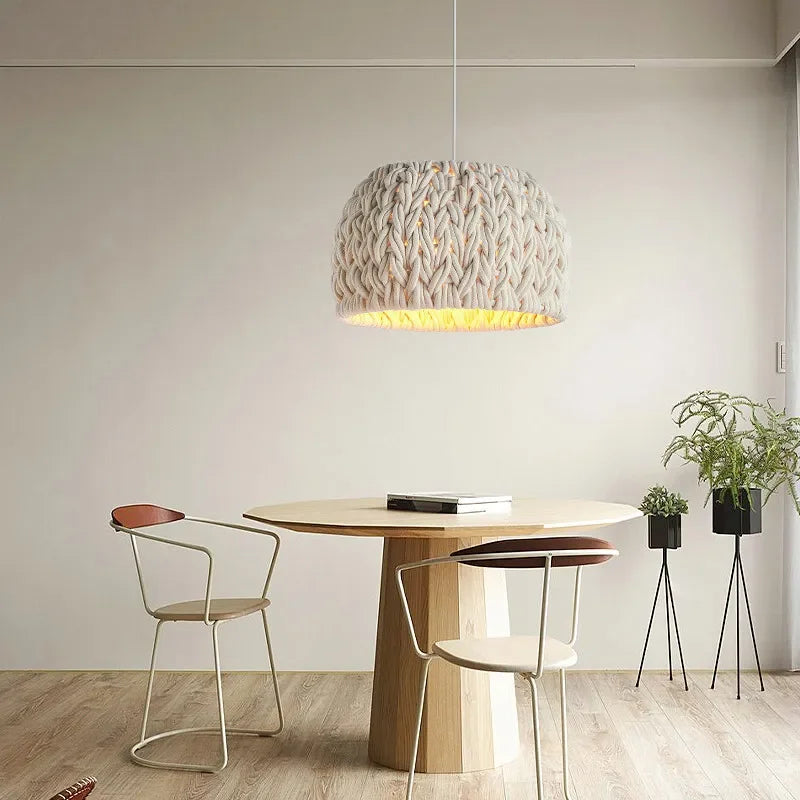 Nordic Hand-Woven Wabi Sabi Chandelier For Dining Room Study Loft LED Hanging Light Kitchen Island Cafe Bar Pendant Lamp Fixture - vue 3 sur 7